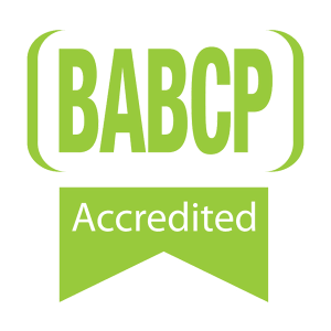 British Association for Behavioural and Cognitive Psychotherapies (BABCP) accreditation badge, confirming my status as an accredited CBT therapist meeting the UK's highest professional standards for evidence-based therapy